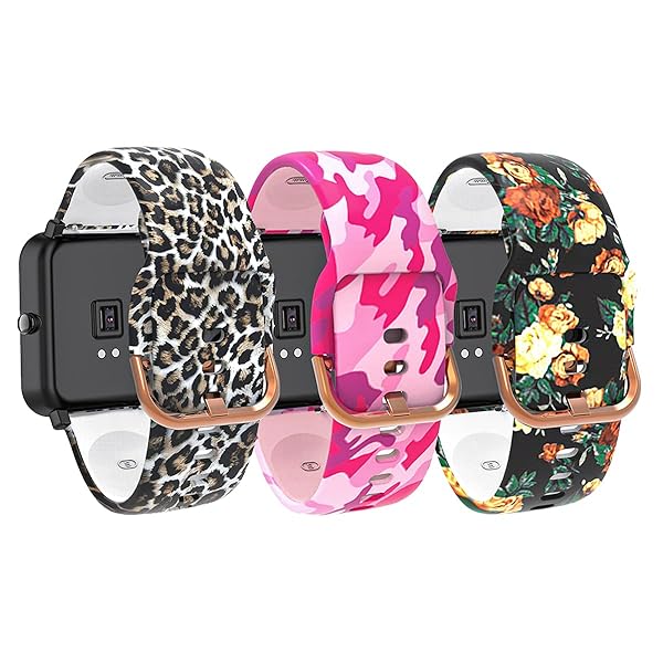 3 Pack Soft Silicone Smart Watch Bands Compatible with Willful SW020 ID205 SW021 ID205L SW025 ID205S Leopard Pink Flower Patterns