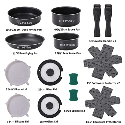 XEEYAYA Xeeyaya 16 Piece Kitchen Cookware Set Nonstick Stackable Pots and Pans for Induction Gas RVs Camping Space Saving - View 3 of 9