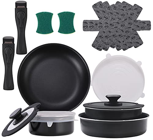 XEEYAYA Xeeyaya 16 Piece Kitchen Cookware Set Nonstick Stackable Pots and Pans for Induction Gas RVs Camping Space Saving