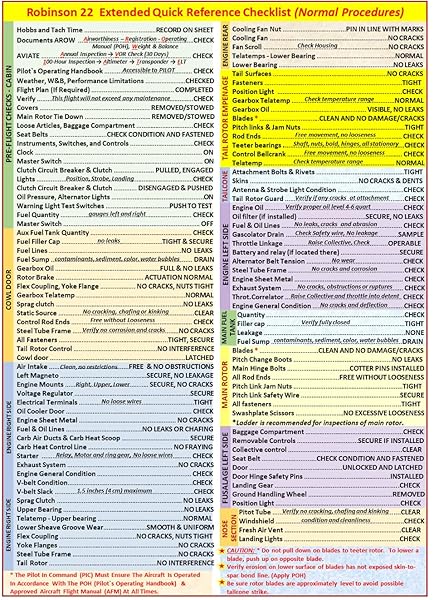FTS FTS Robinson 22 Helicopter Quick Reference Checklist (QRC) - Essential 8x11.5 Guide for Pilots