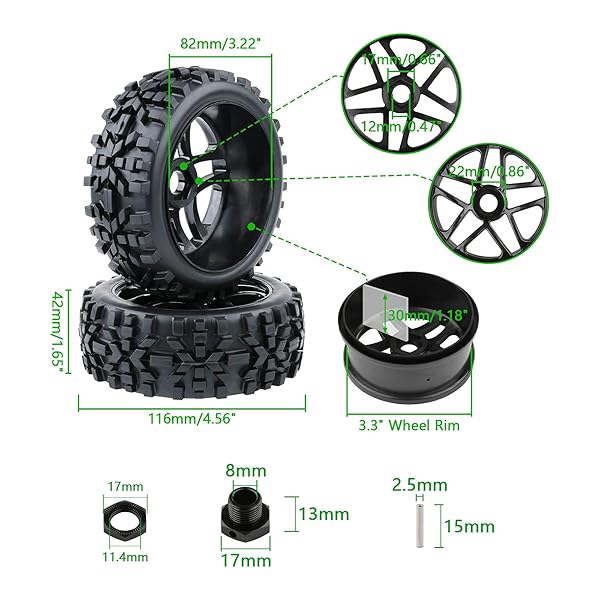 Rchobbytop Rchobbytop 4pcs 1/8 Scale RC Tires and Wheel Rims for All Terrain Buggy Rally Short Course Truck with 17mm Hex Drive Hub Adapters - View 4 of 7