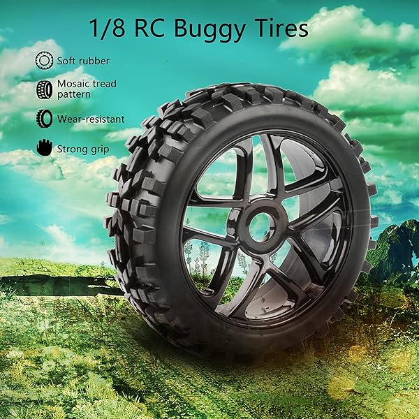 Rchobbytop Rchobbytop 4pcs 1/8 Scale RC Tires and Wheel Rims for All Terrain Buggy Rally Short Course Truck with 17mm Hex Drive Hub Adapters - View 6 of 7