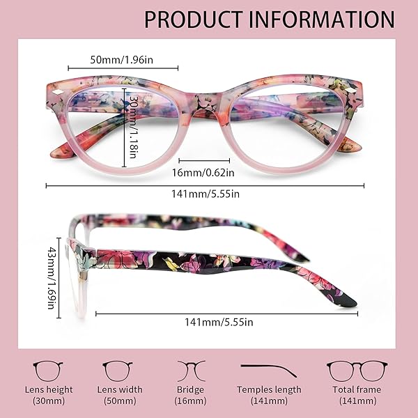 Sumkyle Sumkyle 4 Pack Cat Eye Reading Glasses Blue Light Blocking Stylish Pattern Spring Hinges Computer Readers 2.00 for Women - View 3 of 7
