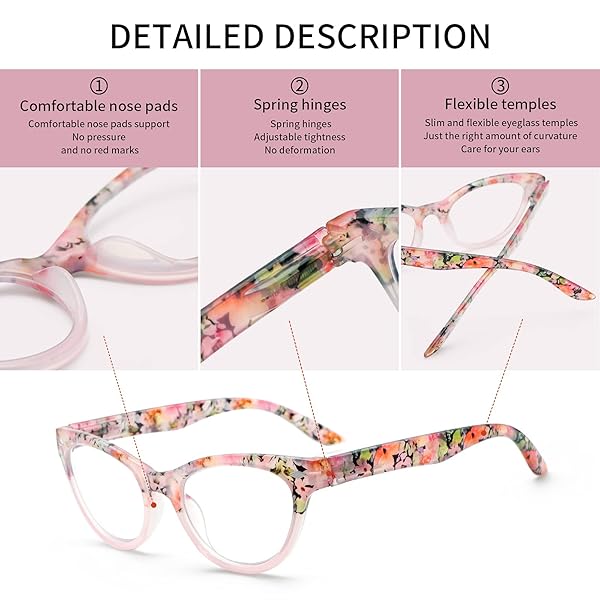 Sumkyle Sumkyle 4 Pack Cat Eye Reading Glasses Blue Light Blocking Stylish Pattern Spring Hinges Computer Readers 2.00 for Women - View 4 of 7