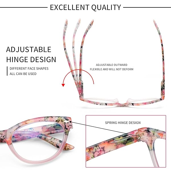 Sumkyle Sumkyle 4 Pack Cat Eye Reading Glasses Blue Light Blocking Stylish Pattern Spring Hinges Computer Readers 2.00 for Women - View 5 of 7