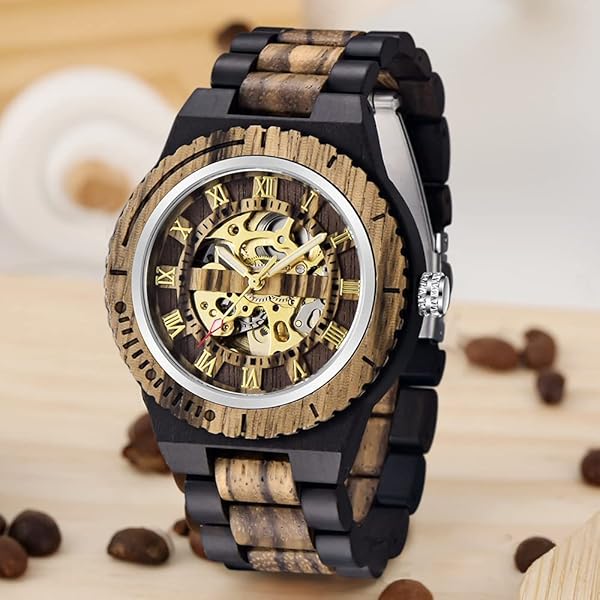 Dentily Shop Dentily Men's Wooden Skeleton Watch - Automatic Self-Winding Wood Timepiece - View 3 of 8
