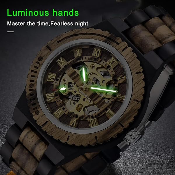 Dentily Shop Dentily Men's Wooden Skeleton Watch - Automatic Self-Winding Wood Timepiece - View 4 of 8