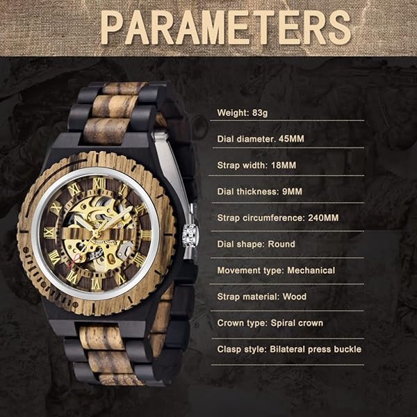 Dentily Shop Dentily Men's Wooden Skeleton Watch - Automatic Self-Winding Wood Timepiece - View 5 of 8