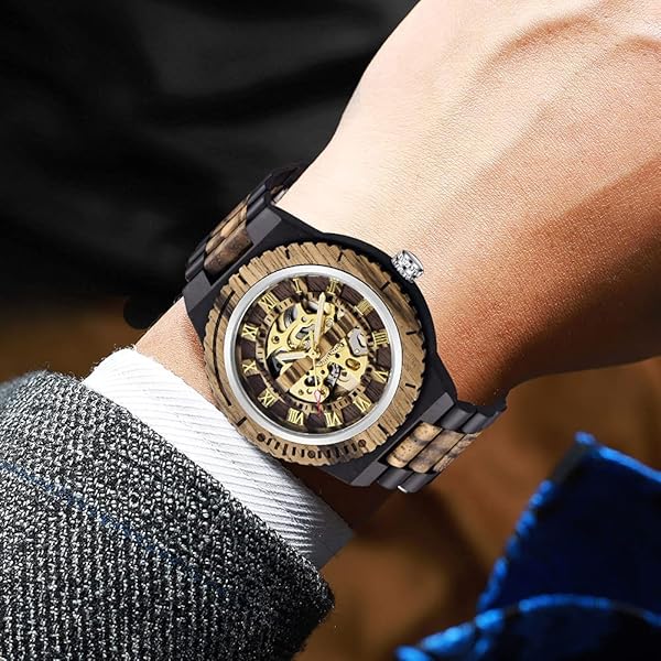 Dentily Shop Dentily Men's Wooden Skeleton Watch - Automatic Self-Winding Wood Timepiece - View 6 of 8