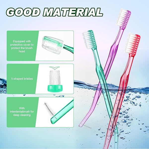Patelai Orthodontic Toothbrush Set 6 Pieces with Head Protection Covers Double-Ended Interdental Brush for Braces Teeth Cleaning in 4 Colors - View 4 of 8