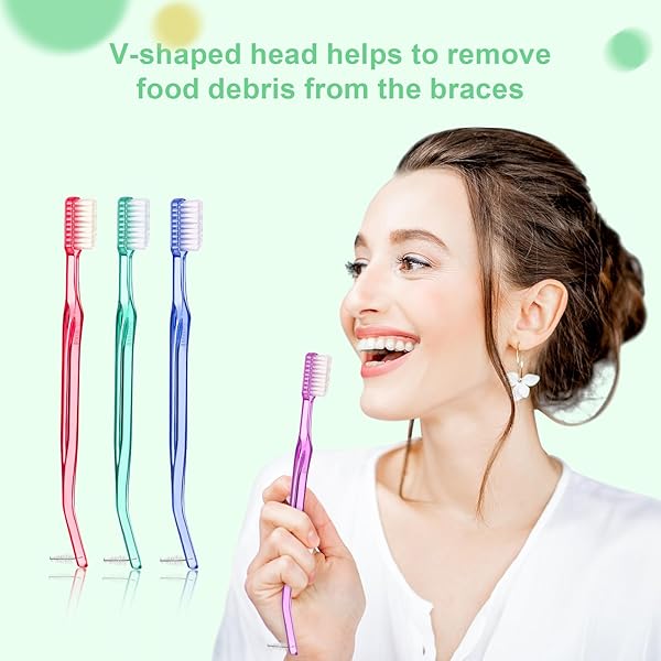 Patelai Orthodontic Toothbrush Set 6 Pieces with Head Protection Covers Double-Ended Interdental Brush for Braces Teeth Cleaning in 4 Colors - View 7 of 8