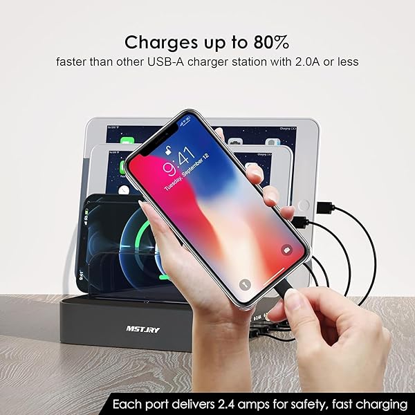 MSTJRY Multi-Device Charging Station: MSTJRY 5-Port USB-A Dock for iPhone, iPad & Tablets - Fast Charging in Gunmetal - View 5 of 9