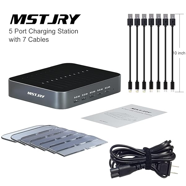 MSTJRY Multi-Device Charging Station: MSTJRY 5-Port USB-A Dock for iPhone, iPad & Tablets - Fast Charging in Gunmetal - View 9 of 9