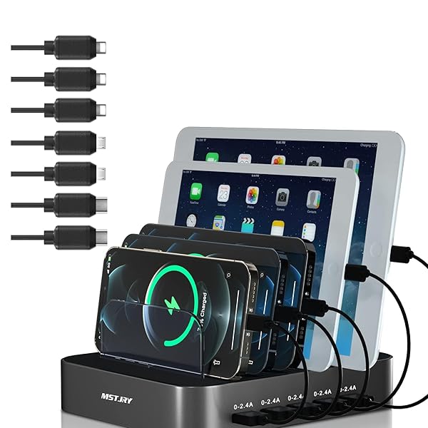 MSTJRY Multi-Device Charging Station: MSTJRY 5-Port USB-A Dock for iPhone, iPad & Tablets - Fast Charging in Gunmetal