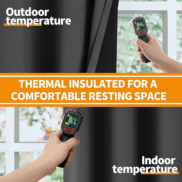 YoungsTex YoungsTex Dark Grey 100% Insulated Blackout Curtains 63 Inches Long Room Darkening Thermal Drapes 2 Panels 42 x 63 Inch - View 4 of 9