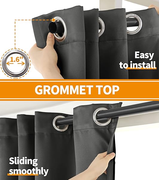 YoungsTex YoungsTex Dark Grey 100% Insulated Blackout Curtains 63 Inches Long Room Darkening Thermal Drapes 2 Panels 42 x 63 Inch - View 6 of 9