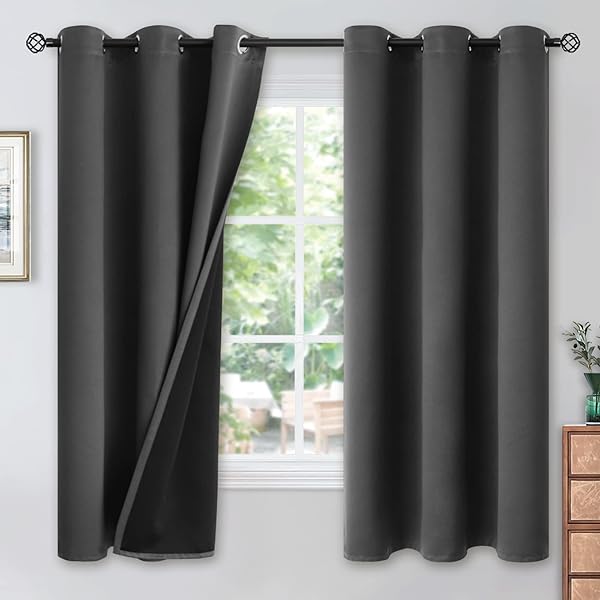 YoungsTex YoungsTex Dark Grey 100% Insulated Blackout Curtains 63 Inches Long Room Darkening Thermal Drapes 2 Panels 42 x 63 Inch - View 2 of 9