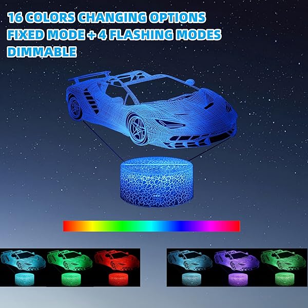 Kenmaca Kenmaca Car Monster Truck Plane Night Light 3D Illusion Lamp 16 Colors Dimmable Room Decor Touch Remote Control Gift for Boys - View 3 of 7