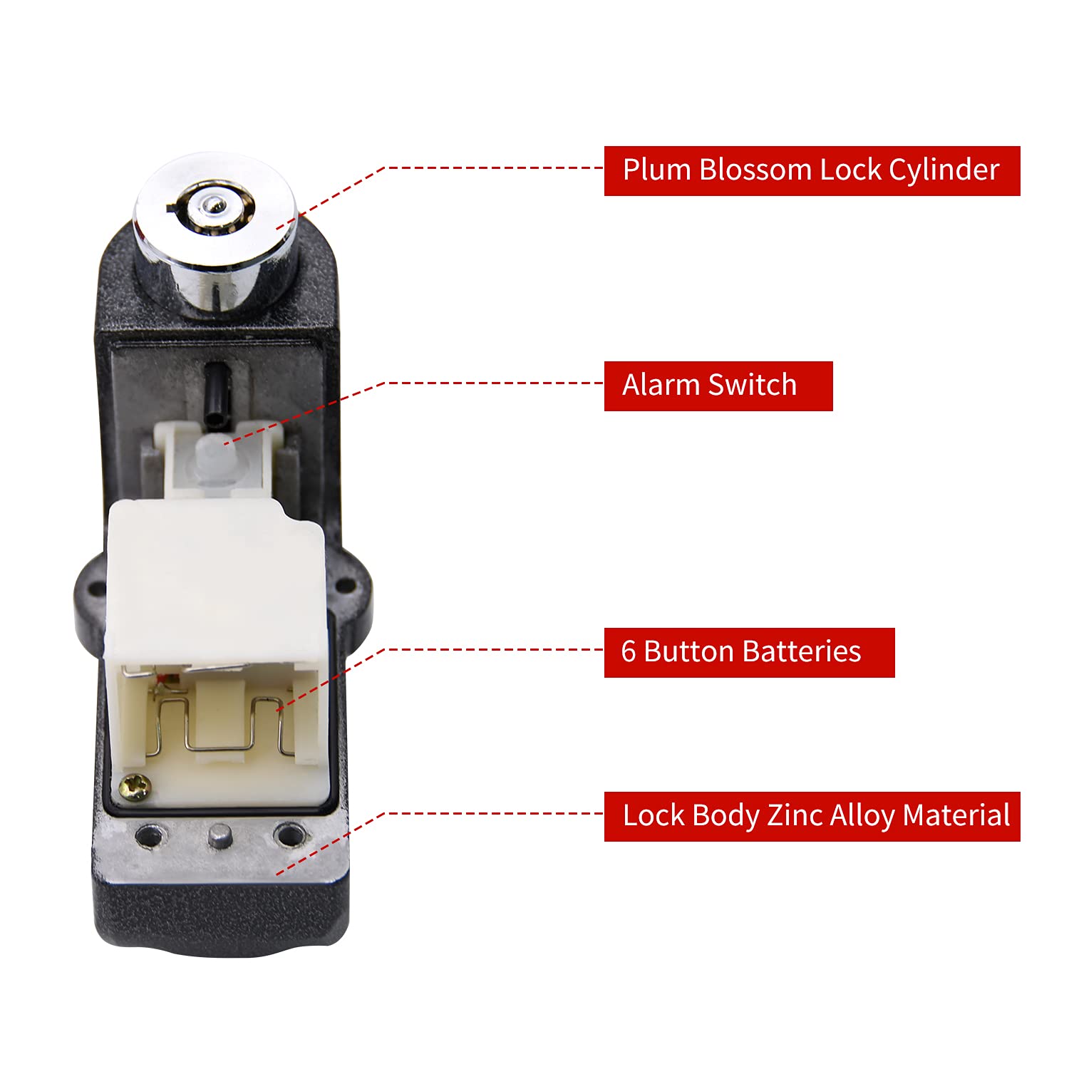 RUBY.Q Alarm Disc Lock Set 2pcs Brake Lock Anti-Theft Waterproof 110 dB 7mm Pin with 5ft Reminder Cable for Motorcycles Bike Scooter Black Red - View 3 of 7