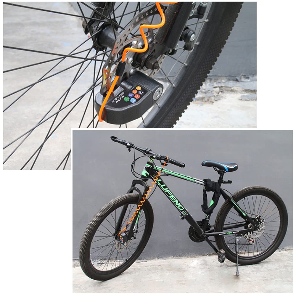 RUBY.Q Alarm Disc Lock Set 2pcs Brake Lock Anti-Theft Waterproof 110 dB 7mm Pin with 5ft Reminder Cable for Motorcycles Bike Scooter Black Red - View 7 of 7