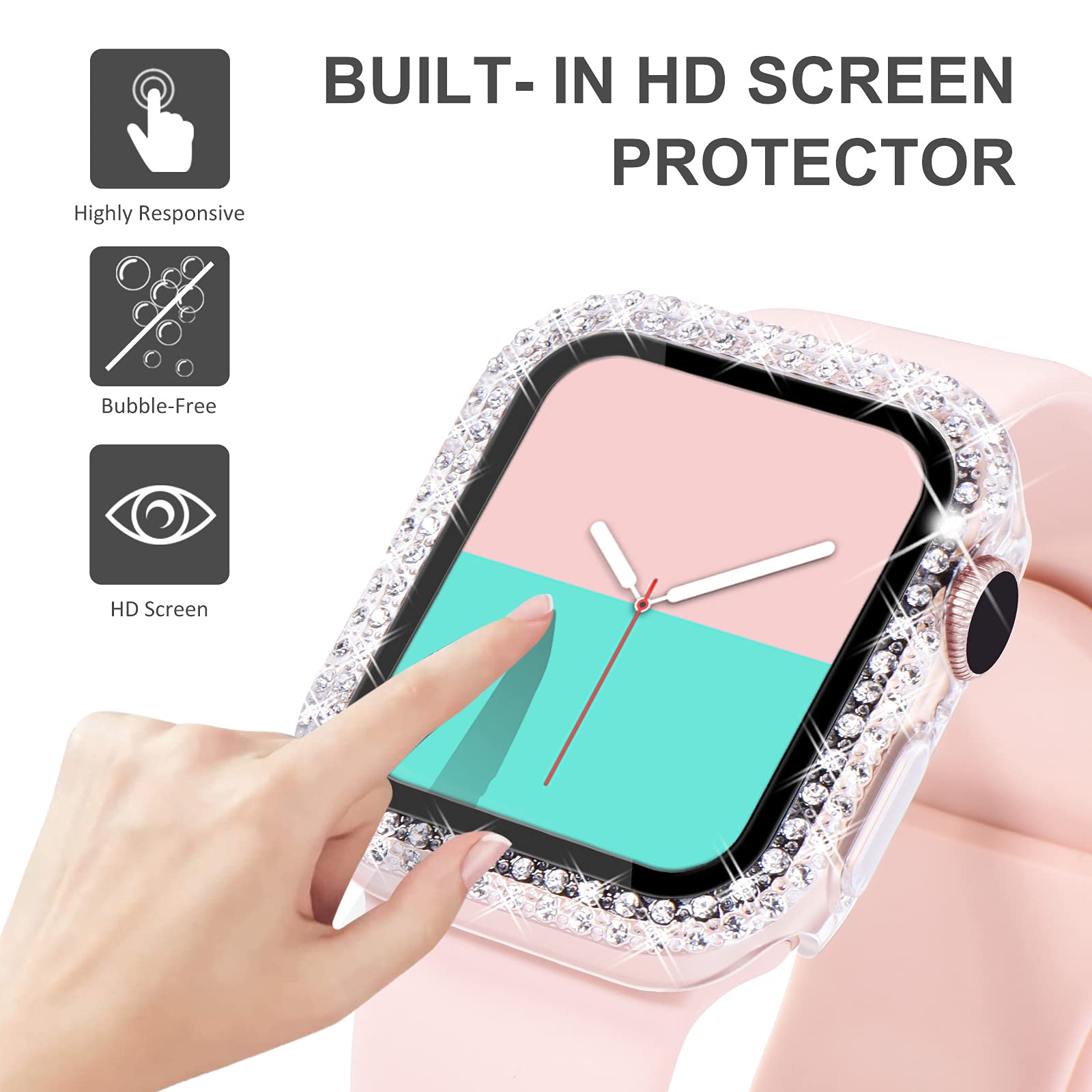 NewWays NewWays 2-Pack Apple Watch Bling Cases Screen Protector 40mm Series 4 5 6 SE Crystal Diamonds Rhinestone Bumper Rose Gold Clear - View 2 of 8