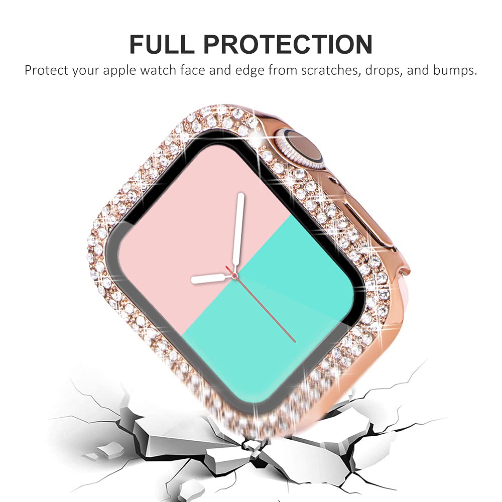 NewWays NewWays 2-Pack Apple Watch Bling Cases Screen Protector 40mm Series 4 5 6 SE Crystal Diamonds Rhinestone Bumper Rose Gold Clear - View 3 of 8