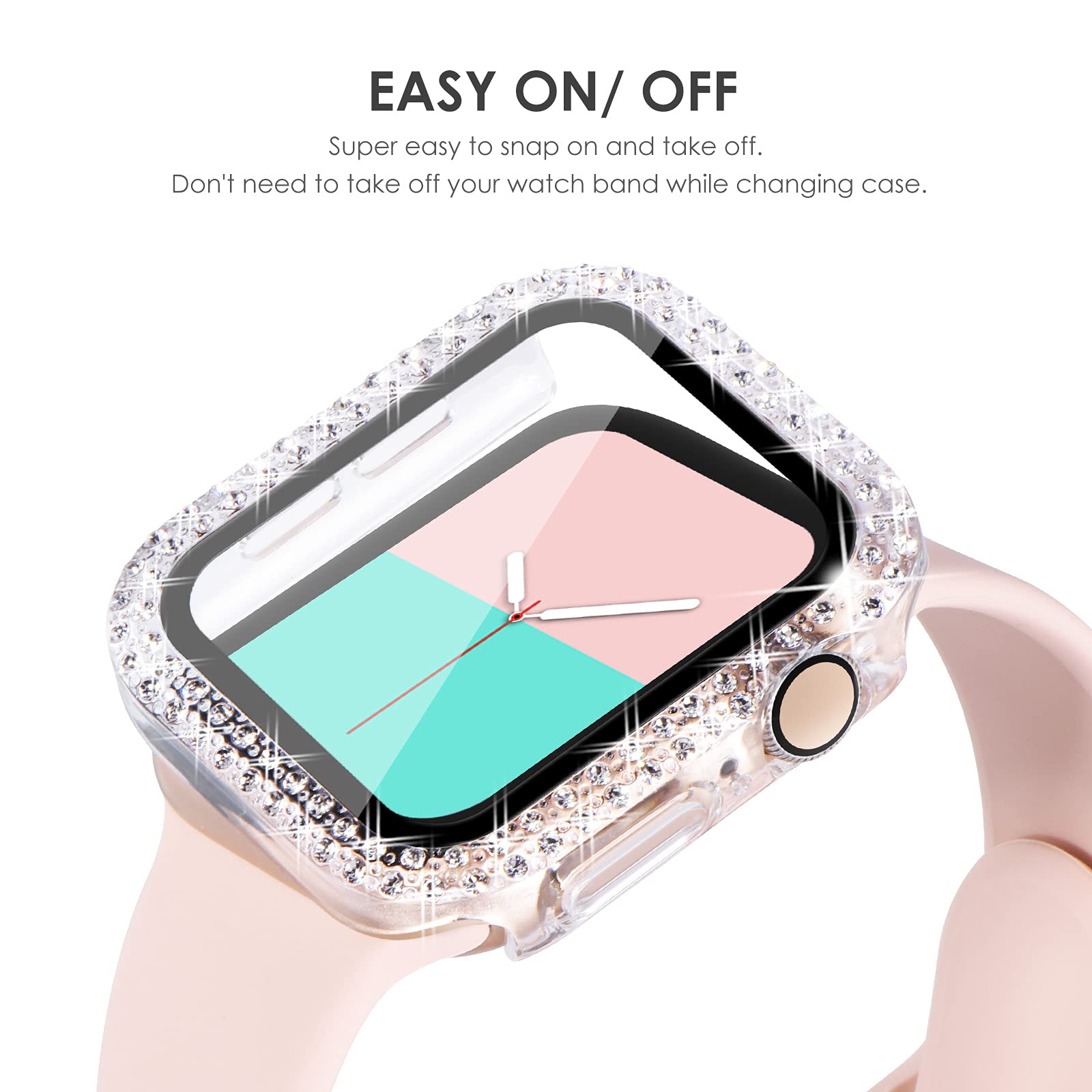 NewWays NewWays 2-Pack Apple Watch Bling Cases Screen Protector 40mm Series 4 5 6 SE Crystal Diamonds Rhinestone Bumper Rose Gold Clear - View 4 of 8