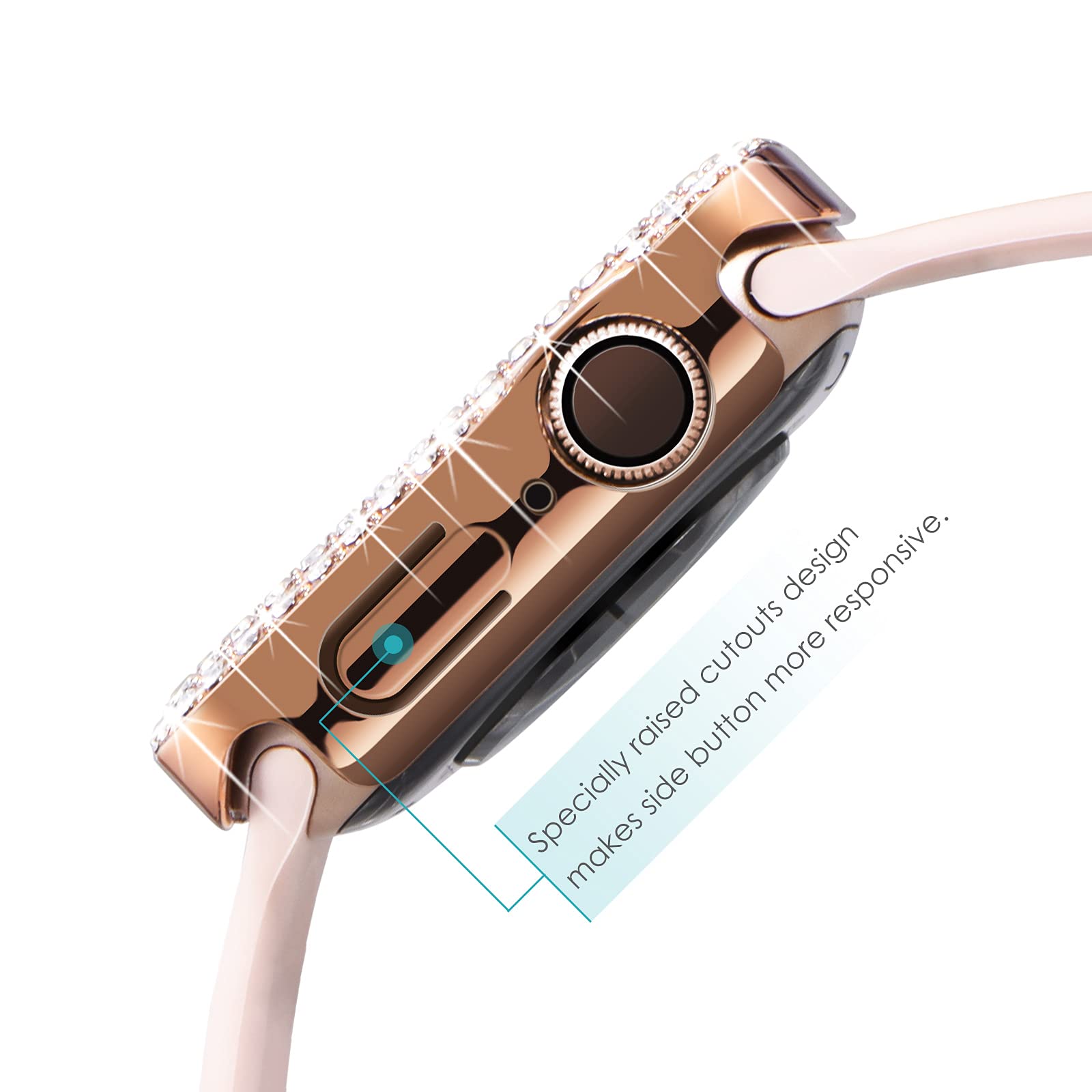 NewWays NewWays 2-Pack Apple Watch Bling Cases Screen Protector 40mm Series 4 5 6 SE Crystal Diamonds Rhinestone Bumper Rose Gold Clear - View 5 of 8