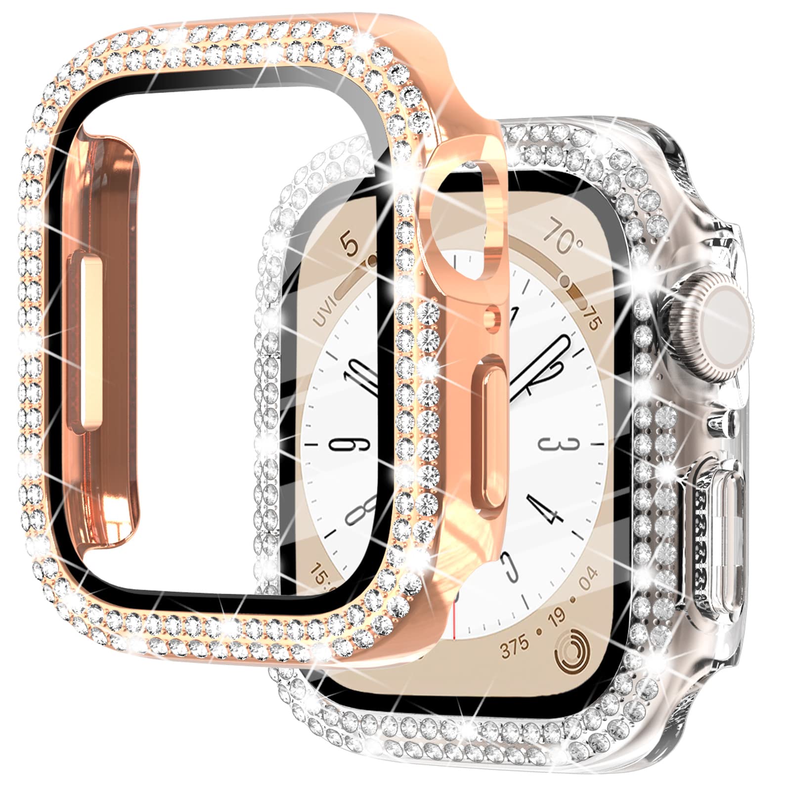 NewWays NewWays 2-Pack Apple Watch Bling Cases Screen Protector 40mm Series 4 5 6 SE Crystal Diamonds Rhinestone Bumper Rose Gold Clear