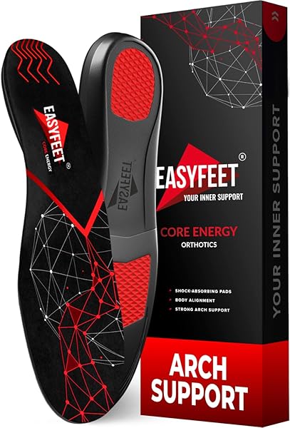 EASYFEET Anti-Fatigue Plantar Fasciitis Shoe Insoles for Men and Women High Arch Support Inserts for Heel Pain Flat Feet Work Boot Hiking Running