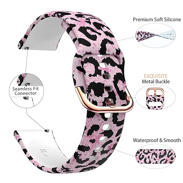 TOOLAIK TOOLAIK 20mm Floral Watch Band for Samsung Active 2 & Galaxy Watch 3 - Stylish Red Leopard Silicone Strap for Women - View 5 of 8