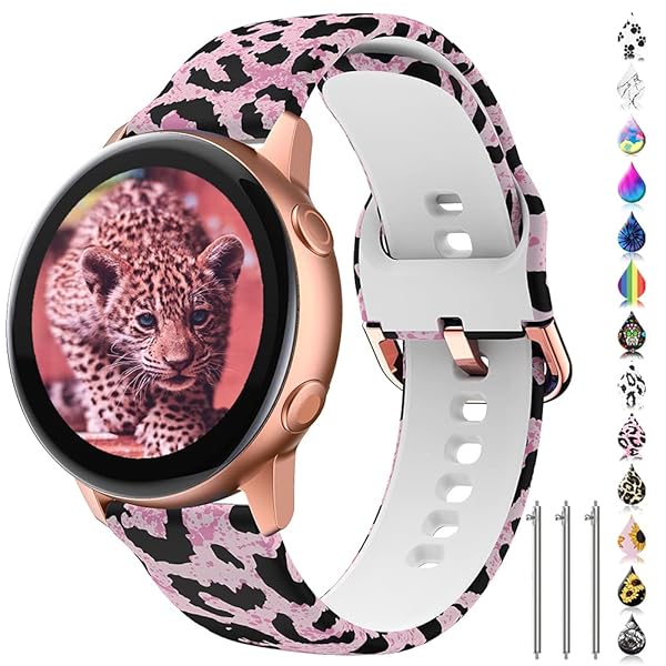 TOOLAIK TOOLAIK 20mm Floral Watch Band for Samsung Active 2 & Galaxy Watch 3 - Stylish Red Leopard Silicone Strap for Women - View 3 of 8