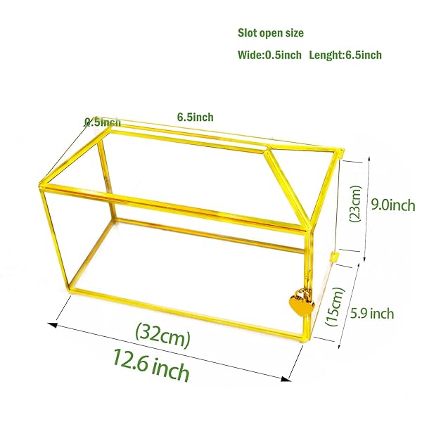 YIMORENCE V YIMORENCE V Gold Wedding Glass Card Box Large Handmade Terrarium with Slot and Heart Lock for Elegant Wedding Decor - View 7 of 10