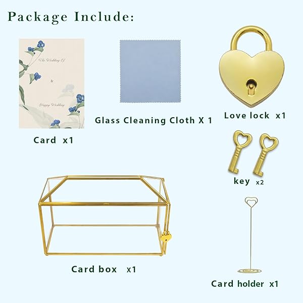 YIMORENCE V YIMORENCE V Gold Wedding Glass Card Box Large Handmade Terrarium with Slot and Heart Lock for Elegant Wedding Decor - View 8 of 10