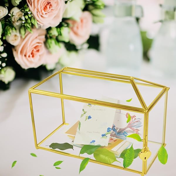YIMORENCE V YIMORENCE V Gold Wedding Glass Card Box Large Handmade Terrarium with Slot and Heart Lock for Elegant Wedding Decor - View 10 of 10