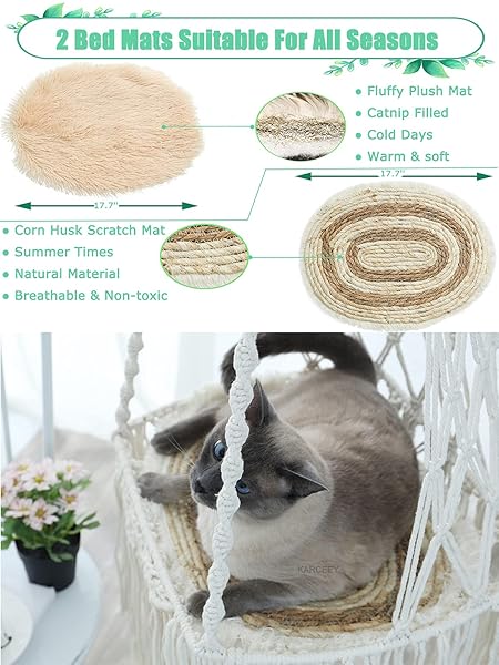 KARCEEY KARCEEY Macrame Cat Hammock Hanging Bed Window Perch with Catnip Mat for Indoor and Outdoor Use - View 4 of 7
