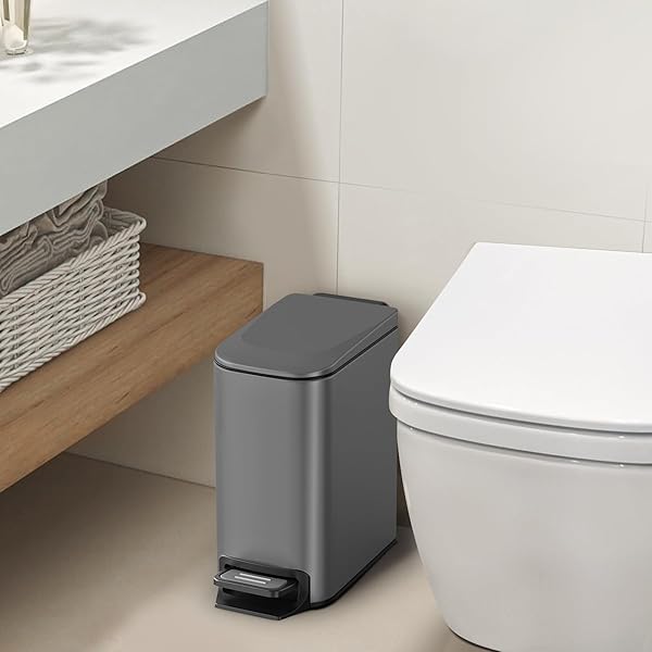 Cesun Cesun Small Bathroom Trash Can with Lid Soft Close Step Pedal 6 Liter Stainless Steel Garbage Can Removable Inner Bucket Anti-Fingerprint Gray - View 3 of 9