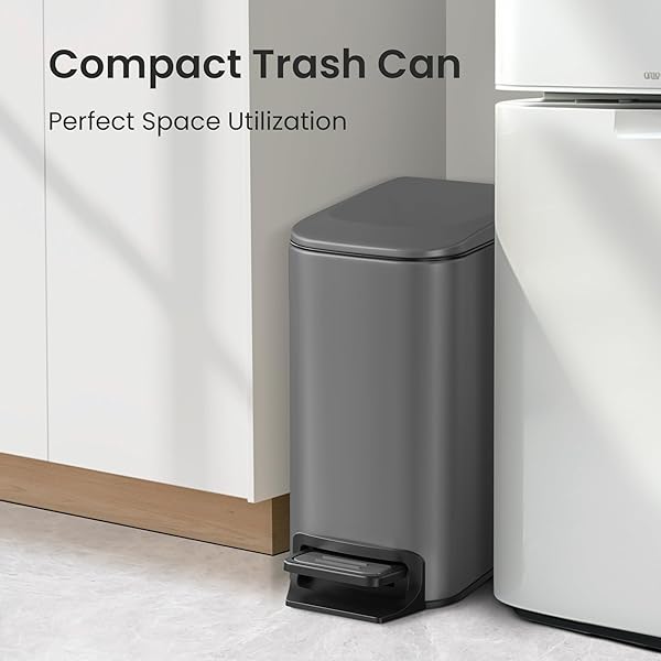 Cesun Cesun Small Bathroom Trash Can with Lid Soft Close Step Pedal 6 Liter Stainless Steel Garbage Can Removable Inner Bucket Anti-Fingerprint Gray - View 4 of 9