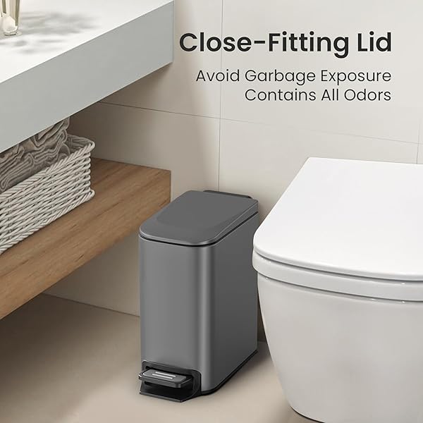 Cesun Cesun Small Bathroom Trash Can with Lid Soft Close Step Pedal 6 Liter Stainless Steel Garbage Can Removable Inner Bucket Anti-Fingerprint Gray - View 9 of 9