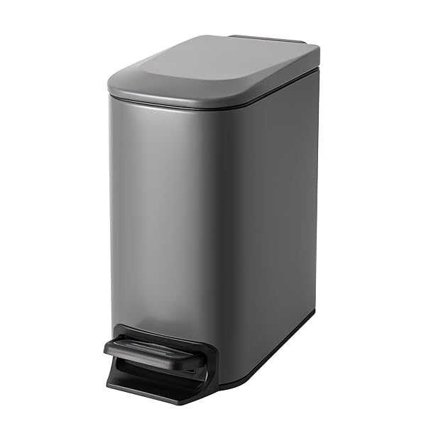 Cesun Cesun Small Bathroom Trash Can with Lid Soft Close Step Pedal 6 Liter Stainless Steel Garbage Can Removable Inner Bucket Anti-Fingerprint Gray - View 2 of 9