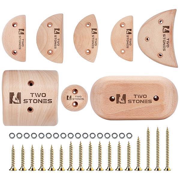 TWO STONES Two Stones Wooden Rock Climbing Holds for Kids & Adults | Screw-On Hand Holds Set for Home Gyms