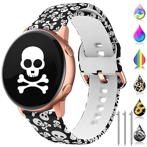TOOLAIK TOOLAIK 20mm Floral Watch Band for Samsung Active 2 & Galaxy Watch 3 - Stylish Black Skull Silicone Strap for Women - View 3 of 8