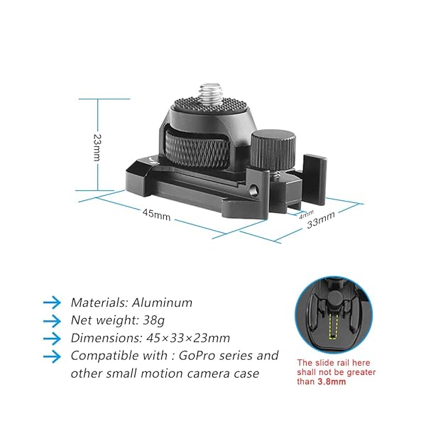 Forevercam Forevercam 360 Rotate Aluminum Helmet Mount for GoPro Hero 13 12 11 10 9 8 Insta360 AKASO DJI Osmo Quick Release Buckle Clip Base Mount - View 7 of 9