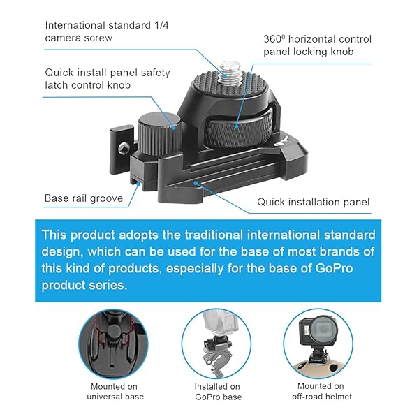 Forevercam Forevercam 360 Rotate Aluminum Helmet Mount for GoPro Hero 13 12 11 10 9 8 Insta360 AKASO DJI Osmo Quick Release Buckle Clip Base Mount - View 8 of 9