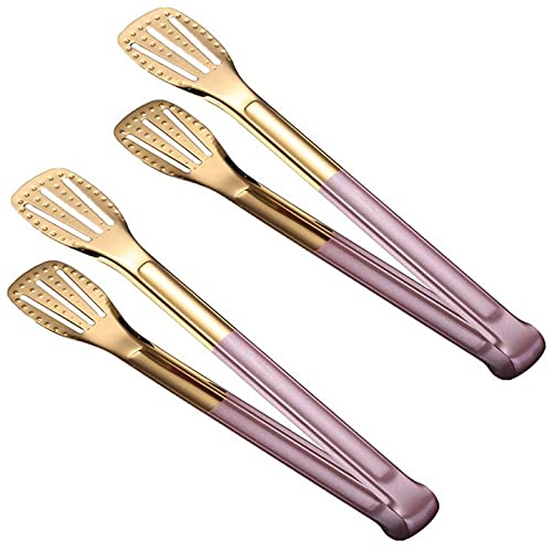 CLWXHS Pink Gold Stainless Steel Cooking Tongs - Heavy Duty BBQ Turner & Serving Utensils - 2 Pack, 9 Inches