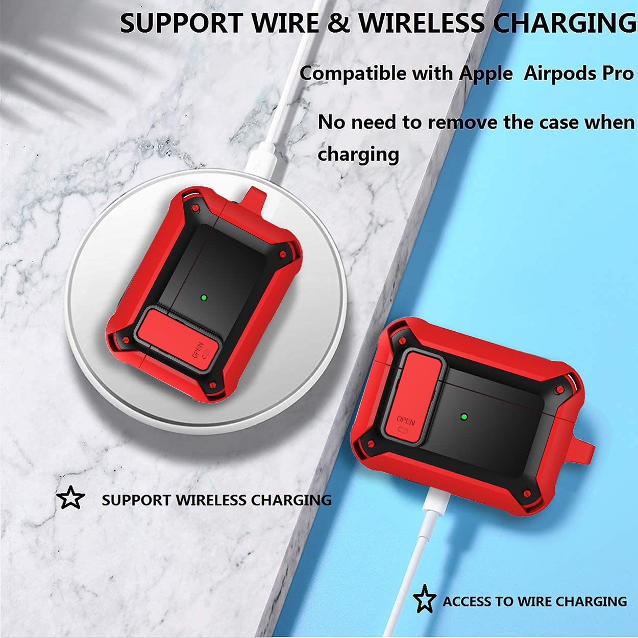 Olytop Olytop Rugged Locking Case Cover for Airpods Pro 2nd 1st Generation Shockproof Armor Protective Skin Red Black - View 4 of 7