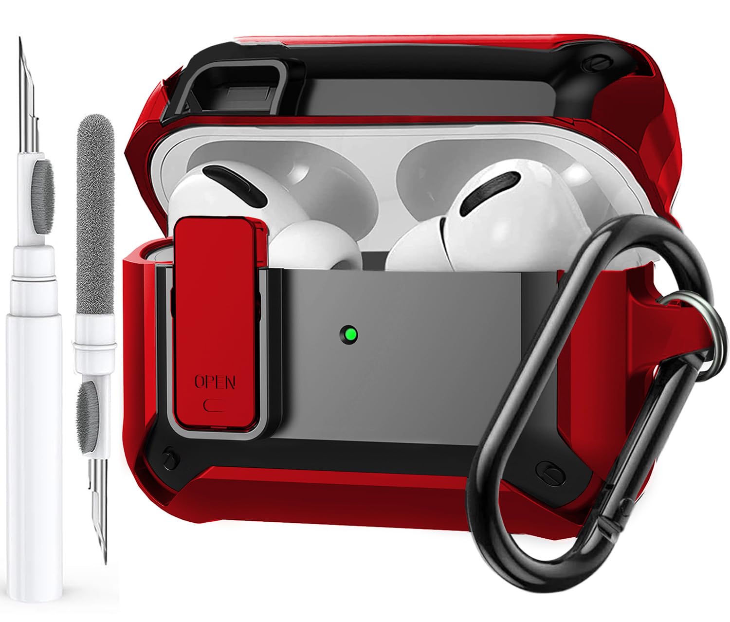 Olytop Olytop Rugged Locking Case Cover for Airpods Pro 2nd 1st Generation Shockproof Armor Protective Skin Red Black