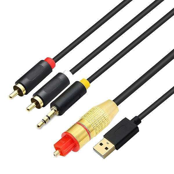 GINTOOYUN GINTOOYUN USB Fiber Optic Audio Cable: AUX & SPDIF to 3.5mm & RCA for TV, PS4, Blu-Ray & Speakers