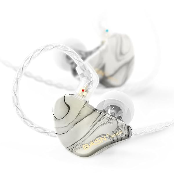 BASN BASN MMCX Triple Driver IEM Earphones: Rich Bass & HiFi Sound for Audiophiles - Upgraded Detachable Cables (Porcelain White)