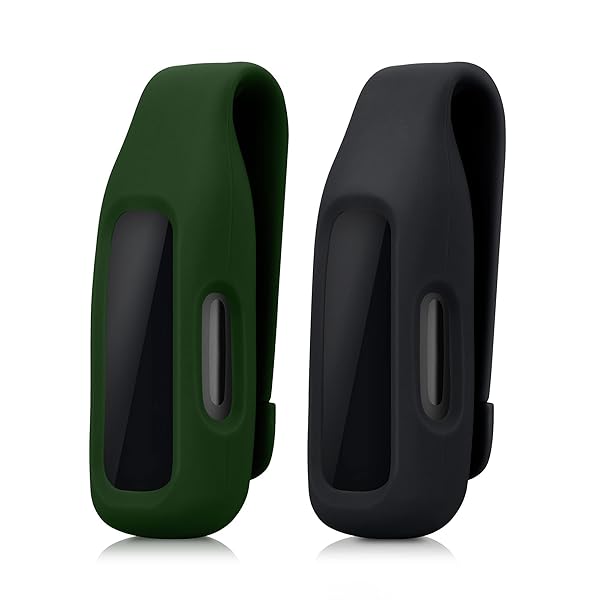 kwmobile KWMobile 2X Clip Holders for Fitbit Inspire 3/2 & Ace 3 - Durable Clip-On Replacement Set in Black/Dark Green - View 7 of 8